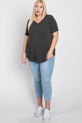 Charcoal V-Neck Round Hem Plus Top