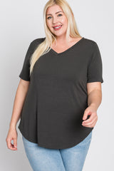 Charcoal V-Neck Round Hem Plus Top