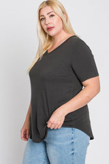 Charcoal V-Neck Round Hem Plus Top