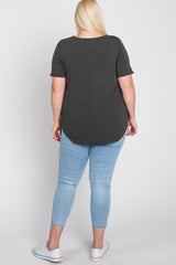 Charcoal V-Neck Round Hem Plus Top