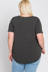 Charcoal V-Neck Round Hem Plus Top