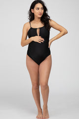 Black Back Tie Cutout One Piece Maternity Swimsuit