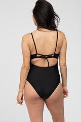 Black Back Tie Cutout One Piece Maternity Swimsuit