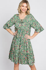 Green Floral Front Tassel Tie Maternity Dress