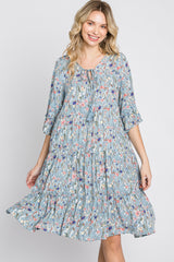 Blue Floral Front Tassel Tie Dress