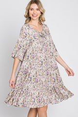 Cream Floral Front Tassel Tie Dress