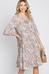 Cream Floral Front Tassel Tie Dress