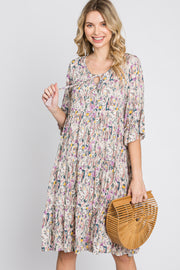 Cream Floral Front Tassel Tie Dress