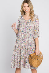 Cream Floral Front Tassel Tie Maternity Dress