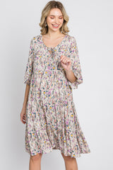 Cream Floral Front Tassel Tie Dress