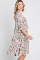 Cream Floral Front Tassel Tie Dress