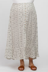 Cream Floral Button Accent Hi-low Maternity Plus Skirt