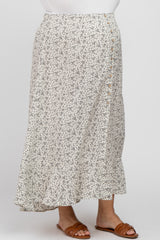 Cream Floral Button Accent Hi-low Maternity Plus Skirt