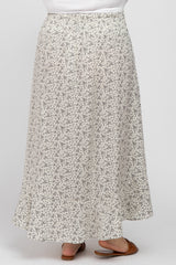 Cream Floral Button Accent Hi-low Maternity Plus Skirt