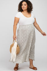 Cream Floral Button Accent Hi-low Maternity Plus Skirt