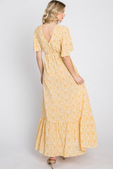 Yellow Floral Wrap Midi Dress