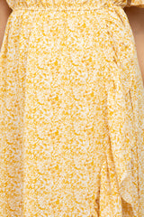 Yellow Floral Wrap Maternity Midi Dress