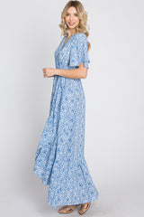 Light Blue Floral Wrap Midi Dress