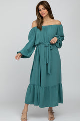 Jade Long Sleeve Chiffon Tie Waist Ruffle Bottom Dress