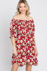 Red Floral Smocked Maternity Dress