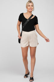 Beige Round Hem Maternity Shorts