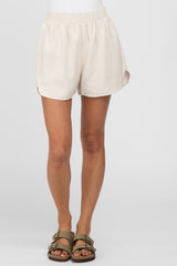 Beige Round Hem Shorts