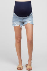 Light Blue Distressed Maternity Jean Shorts