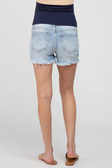 Light Blue Distressed Maternity Jean Shorts