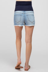 Light Blue Distressed Fringe Maternity Denim Shorts