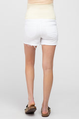 White Distressed Maternity Jean Shorts