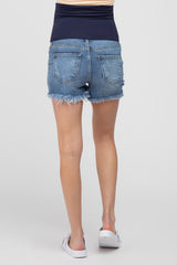 Blue Distressed Maternity Jean Shorts