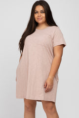 Light Pink Heathered Pocket Front Maternity Plus T-Shirt Dress