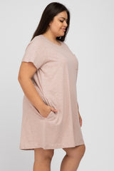 Light Pink Heathered Pocket Front Plus T-Shirt Dress