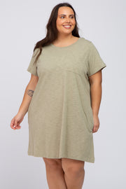 Olive Heathered Pocket Front Plus T-Shirt Dress