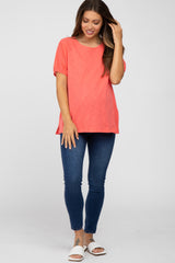 Coral Oversized Eyelet Puff Sleeve Maternity Top