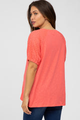 Coral Oversized Eyelet Puff Sleeve Maternity Top