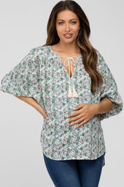 Green Floral Print Tassel Tie Maternity Top