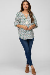 Green Floral Print Tassel Tie Maternity Top