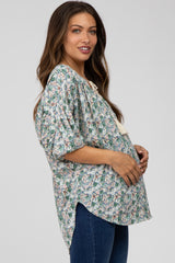 Green Floral Print Tassel Tie Maternity Top