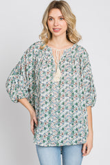 Green Floral Print Tassel Tie Top