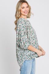 Green Floral Print Tassel Tie Top