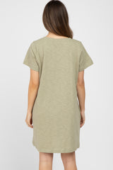 Olive Heathered Pocket Front Maternity T-Shirt Dress