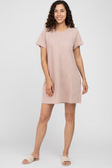 Light Pink Heathered Pocket Front T-Shirt Dress