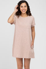 Light Pink Heathered Pocket Front Maternity T-Shirt Dress