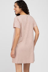 Light Pink Heathered Pocket Front T-Shirt Dress