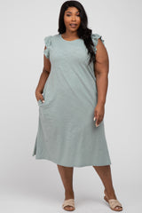 Mint Green Ruffle Sleeve Plus T-Shirt Midi Dress