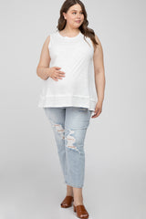 White Sleeveless Layered Hem Maternity Plus Top