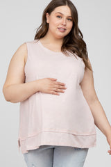 Light Pink Sleeveless Layered Hem Maternity Plus Top