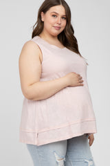 Light Pink Sleeveless Layered Hem Maternity Plus Top