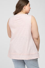 Light Pink Sleeveless Layered Hem Maternity Plus Top